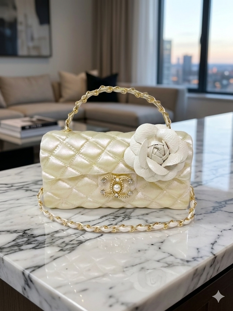 The White Leather Camelia Couture