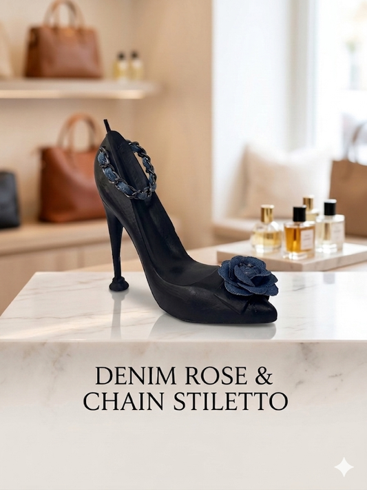 Denim Rose & Chain Stiletto