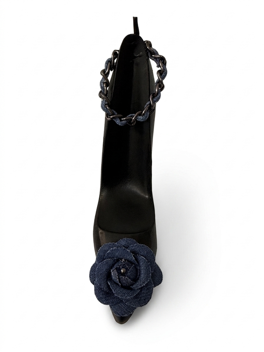 Denim Rose & Chain Stiletto