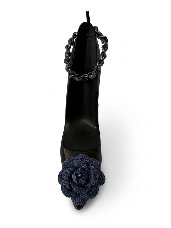 Denim Rose & Chain Stiletto